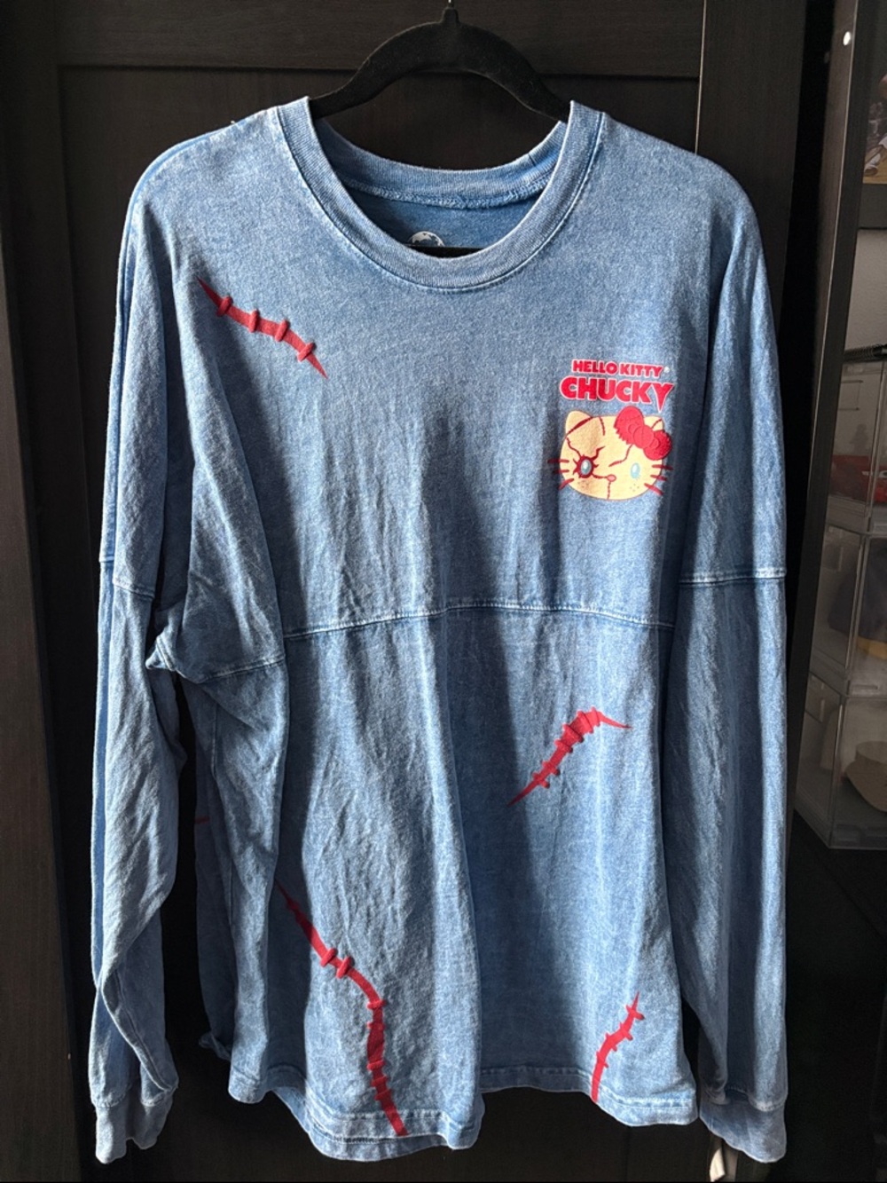 Hello Kitty Blue Long Sleeve Tee with Red Graphic Accents